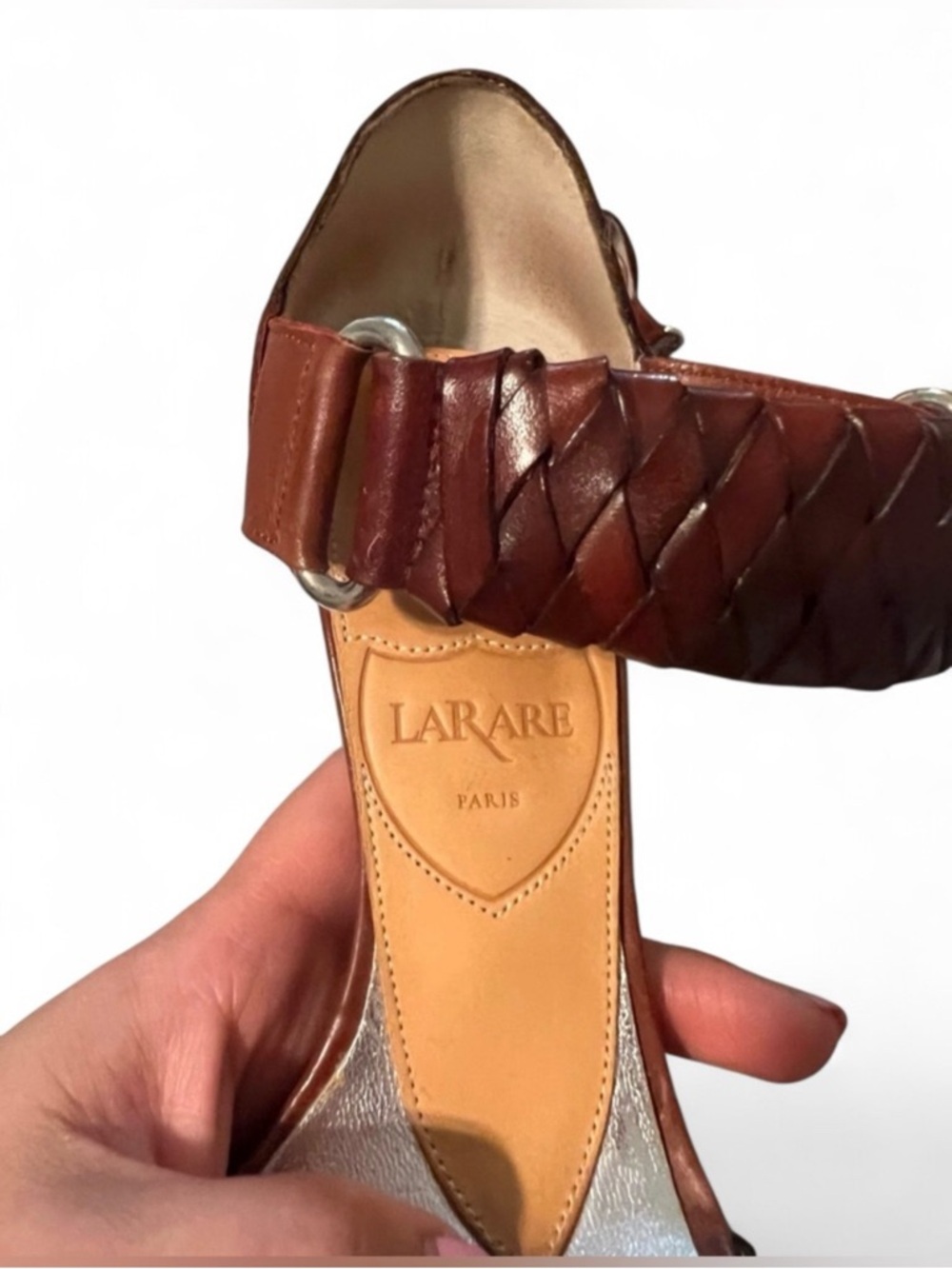 LARARE Brown Braided-Ankle
Platform Heeled Sandals made in Italy. - Picture 4 of 9
